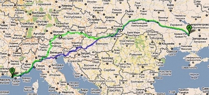 Маршрут Кривий Ріг - Марсель